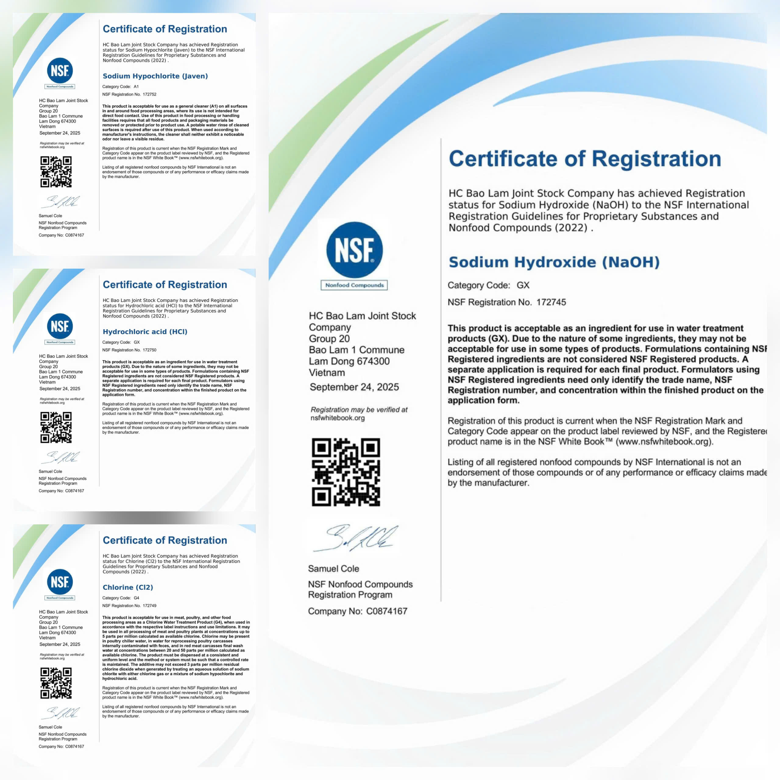 BLC chính thức được cấp chứng nhận NSF cho các sản phẩm hoá chất chủ lực